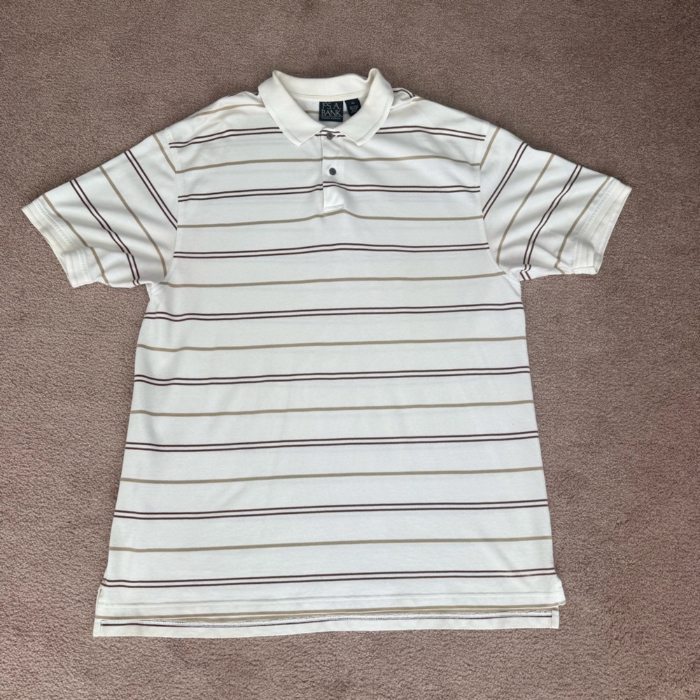 Jos. A. Bank Polo in Beige with Brown Stripes Traveler’s Collection